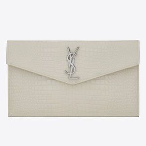 YSL Uptown Clutch White Croc